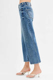 RISEN High Rise Crop Length Barrel Adjustable Waist Band Jeans - Trendsi - Flyclothing LLC
