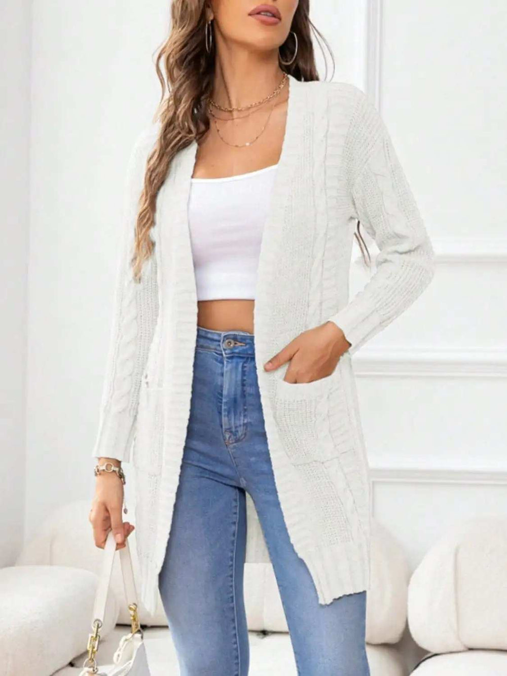 Open Front Long Sleeve Cardigan - Trendsi - Flyclothing LLC