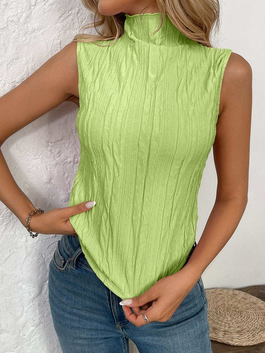 Texture Turtleneck Sleeveless Top - Trendsi - Flyclothing LLC