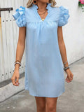Ruffled Notched Cap Sleeve Mini Dress - Trendsi - Flyclothing LLC