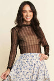 Davi & Dani Turtle Neck Lace Dotted Stretch Mesh Sheer Top - Trendsi - Flyclothing LLC