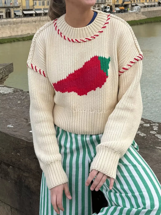 Pepper Round Neck Long Sleeve Sweater - Trendsi - Flyclothing LLC