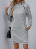 Perfee Texture Mock Neck Long Sleeve Mini Dress - Trendsi - Flyclothing LLC