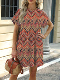 Printed Round Neck Short Sleeve Mini Dress - Trendsi - Flyclothing LLC