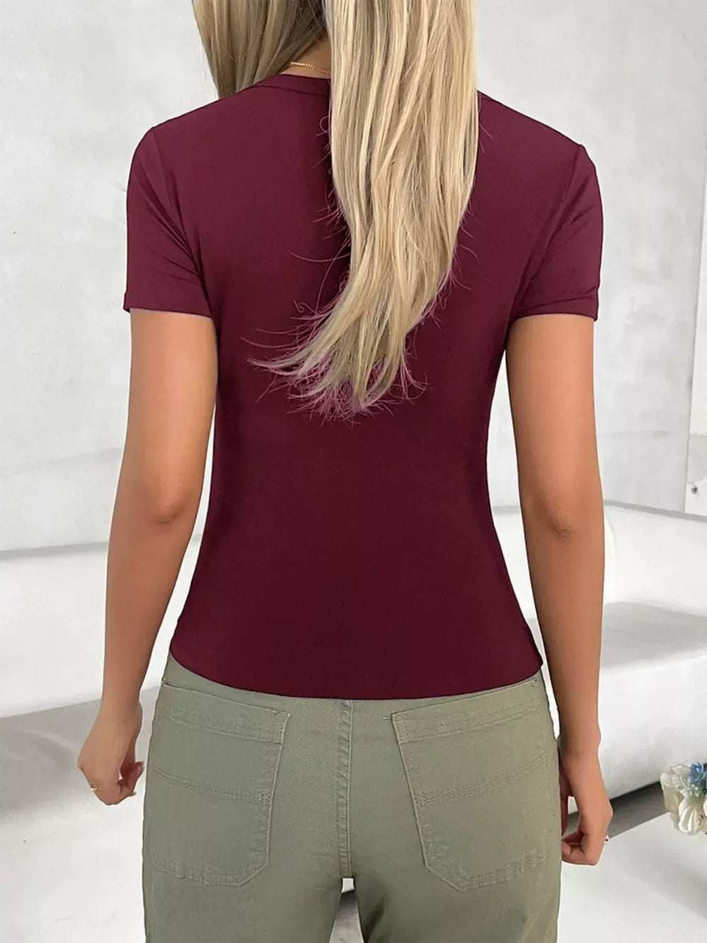 Solid Color Slim Fit T-Shirt - Trendsi - Flyclothing LLC