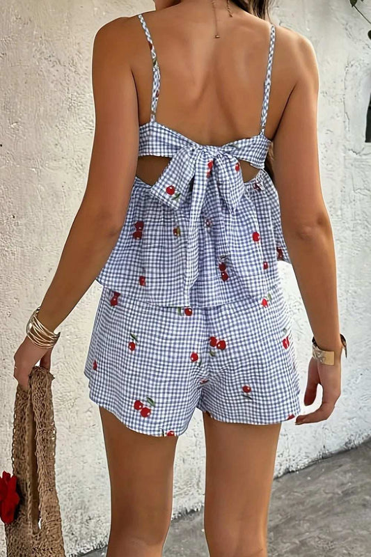Floral Gingham Print Cami and Shorts Two-Piece Set - Trendsi - Flyclothing LLC