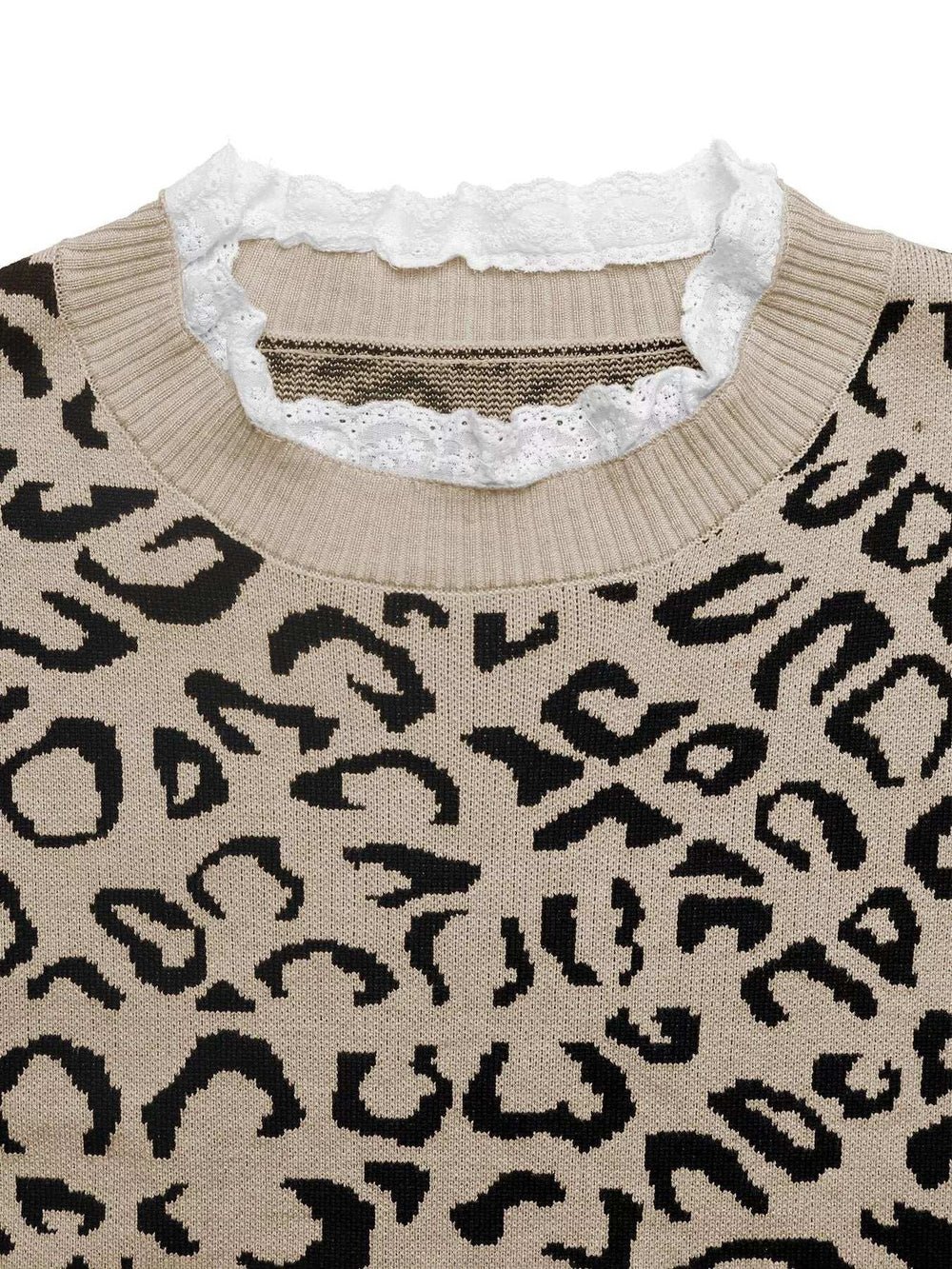 Frill Leopard Long Sleeve Sweater - Trendsi - Flyclothing LLC
