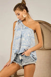 BiBi Aztec Printed Woven Tied Ribbon One Shoulder Top - Trendsi - Flyclothing LLC