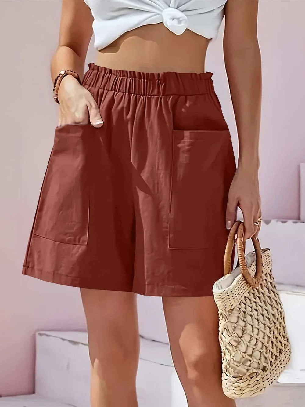 Full Size Pocketed Elastic Waist Shorts - Trendsi - Flyclothing LLC