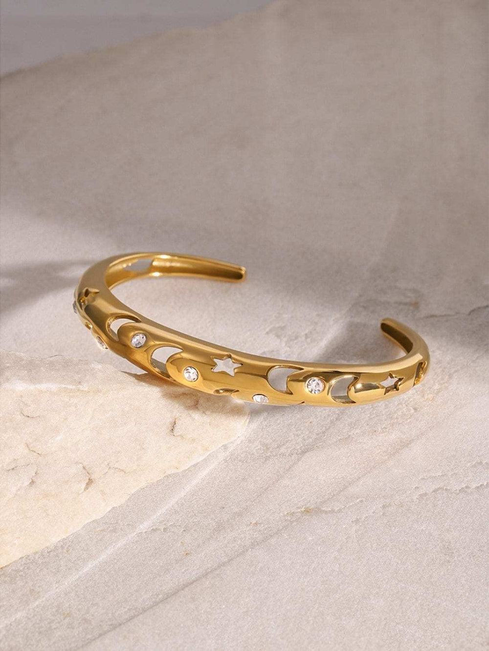 Stainless Steel Inlaid Rhinestone Cutout Bracelet - Trendsi - Flyclothing LLC