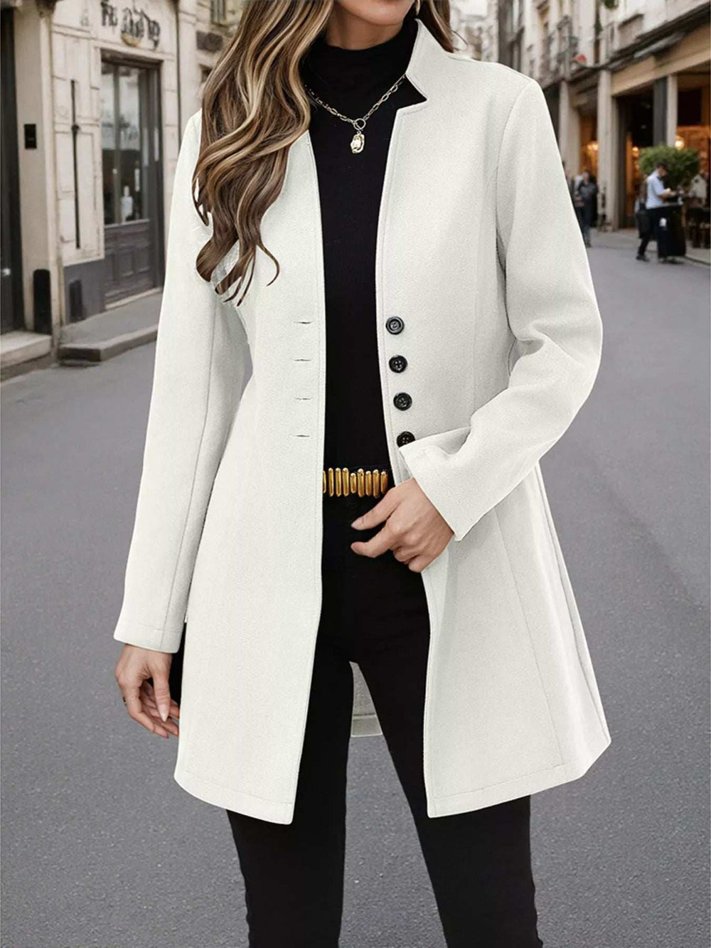 Button Up Long Sleeve Coat - Trendsi - Flyclothing LLC
