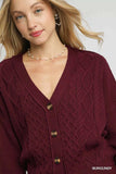 Umgee Chunky Cable Knit V-Neck Button-Up Cardigan - Trendsi - Flyclothing LLC