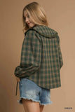 Umgee Full Size Plaid Ruffle Collar Blouse Plus Size - Trendsi - Flyclothing LLC