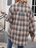 Plaid Collared Neck Long Sleeve Shirt - Trendsi - Flyclothing LLC