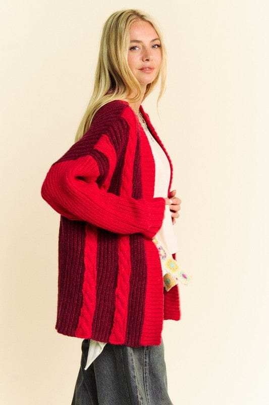 Davi & Dani Cable-Knit Color Block Open Front Cardigan - Trendsi - Flyclothing LLC