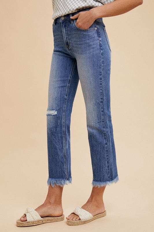 Annie Wear Distressed Raw Hem Straight Leg Cropped Jeans - Trendsi - Flyclothing LLC