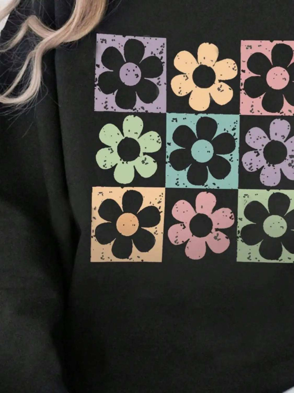 Flower Round Neck Long Sleeve Sweatshirt - Trendsi - Flyclothing LLC