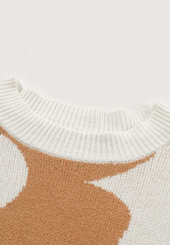 Contrast Flower Mock Neck Long Sleeve Sweater - Trendsi - Flyclothing LLC