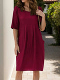Full Size Round Neck Half Sleeve Dress with Pockets - Trendsi - Flyclothing LLC