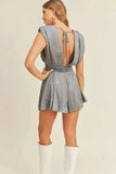 MABLE Draped Romper with Pleated Shoulder Pad Detail - Trendsi - Flyclothing LLC