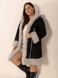 Plus Size Fuzzy Trim Open Front Long Sleeve Hooded Coat - Trendsi - Flyclothing LLC