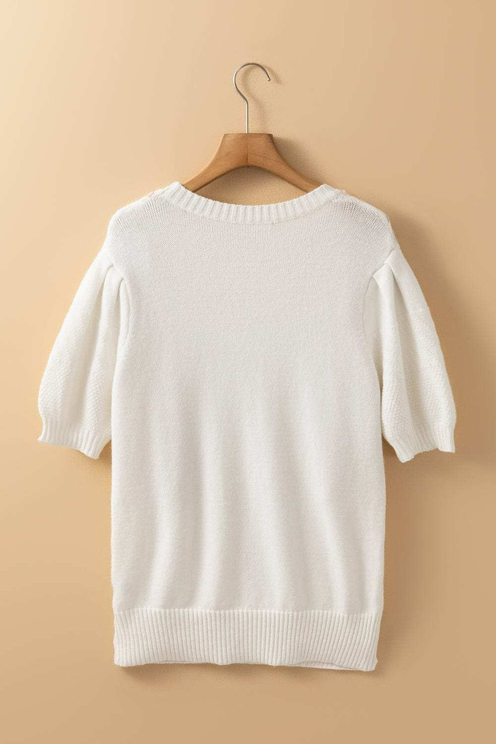 Cable Knit Round Neck Half Sleeve Sweater - Trendsi - Flyclothing LLC
