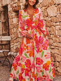 Smocked Floral Long Sleeve Maxi Dress - Trendsi - Flyclothing LLC