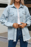 Flap Pocket Raw Hem Denim Jacket - Trendsi - Flyclothing LLC