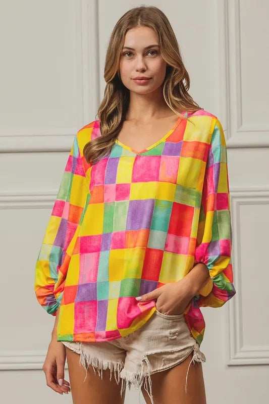 BiBi Multi Block Bubble Pop Ballon Top - Trendsi - Flyclothing LLC