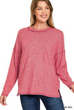 Zenana Soft Melange Hacci Round-Neck Long Sleeve T-Shirt - Trendsi - Flyclothing LLC