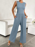 Round Neck Sleeveless Wide Leg Jumpsuit - Trendsi - Flyclothing LLC