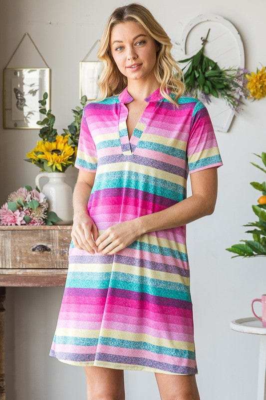 Heimish Full Size Striped Short Sleeve Mini Tee Dress Plus Size - Trendsi - Flyclothing LLC