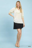 Umgee Scalloped Trim Blouse with Puff Sleeves - Trendsi - Flyclothing LLC