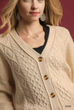 Umgee Chunky Cable Knit V-Neck Button-Up Cardigan - Trendsi - Flyclothing LLC