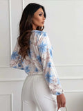 Floral V-Neck Long Sleeve Blouse - Trendsi - Flyclothing LLC