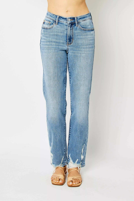 Judy Blue Full Size High Waist Straight Jeans with Heavy Destroy Plus Size - Trendsi - Flyclothing LLC