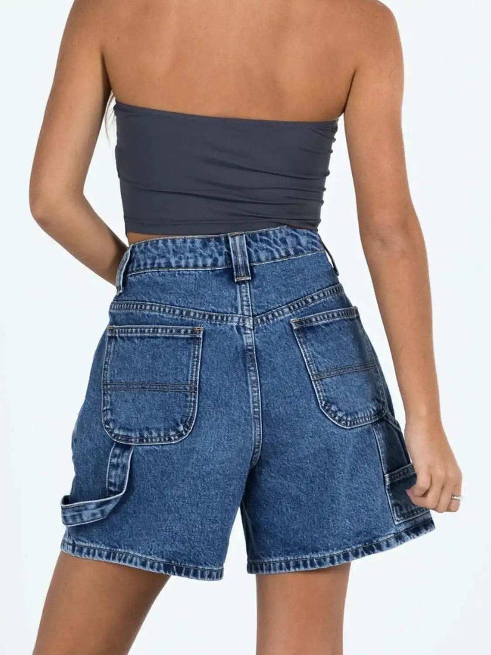 Washed High Rise Denim Shorts - Trendsi - Flyclothing LLC