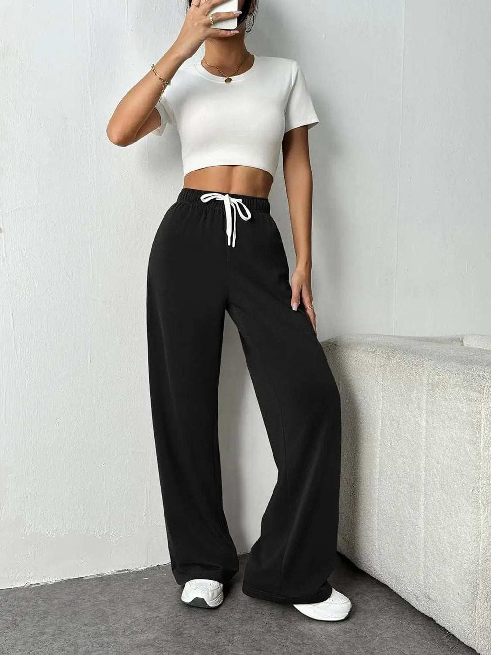 Drawstring Wide Leg Pants with Pockets - Trendsi - Flyclothing LLC