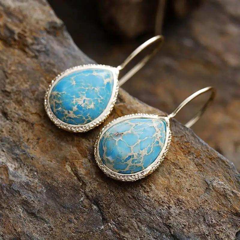 Copper Natural Stone Teardrop Shape Earrings - Trendsi - Flyclothing LLC