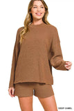 Zenana Round Neck Knit Top and Shorts Sweater Set - Trendsi - Flyclothing LLC