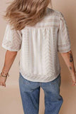 Geometric Jacquard Notched Half Sleeve Blouse - Trendsi - Flyclothing LLC