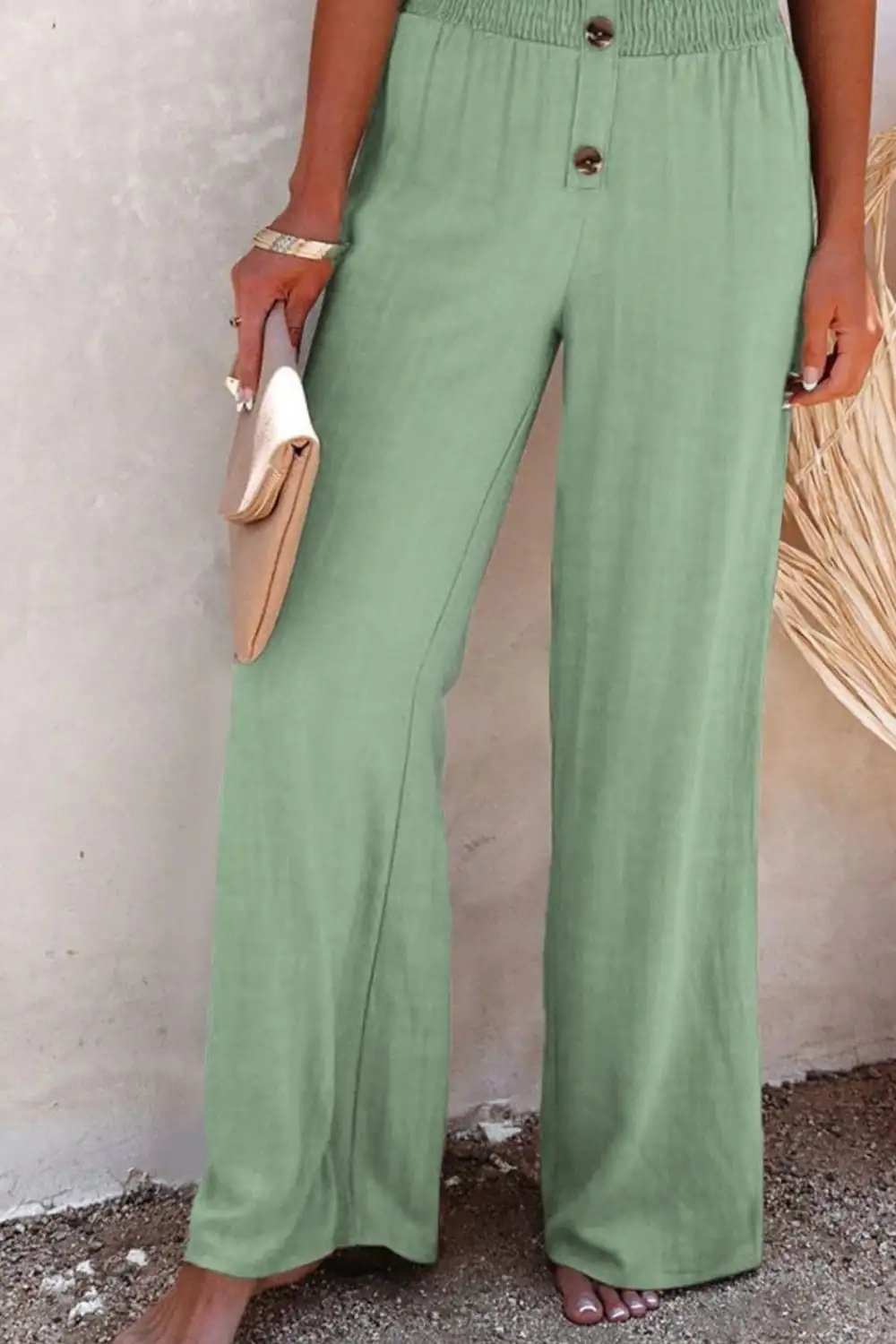 Full Size Decorative Button High Waist Pants - Trendsi - Flyclothing LLC