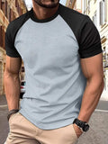 Men's Full Size Round Neck Contrast T-Shirt Plus Size - Trendsi - Flyclothing LLC