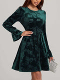 Tied Flower Print Round Neck Flounce Sleeve Dress - Trendsi - Flyclothing LLC