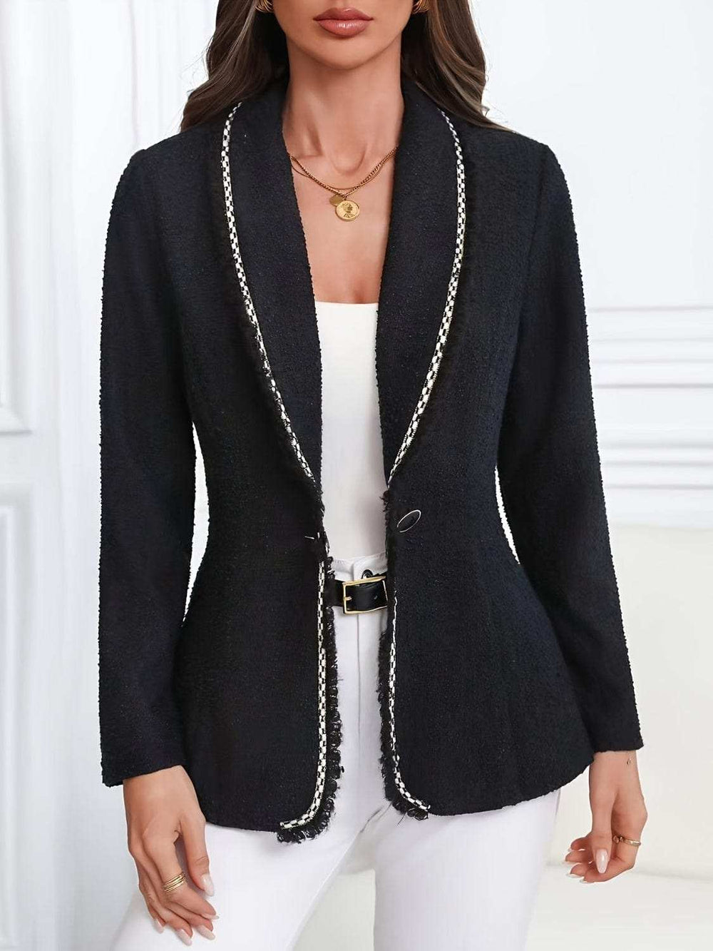 Single-Breasted Lapel Collar Blazer - Trendsi - Flyclothing LLC