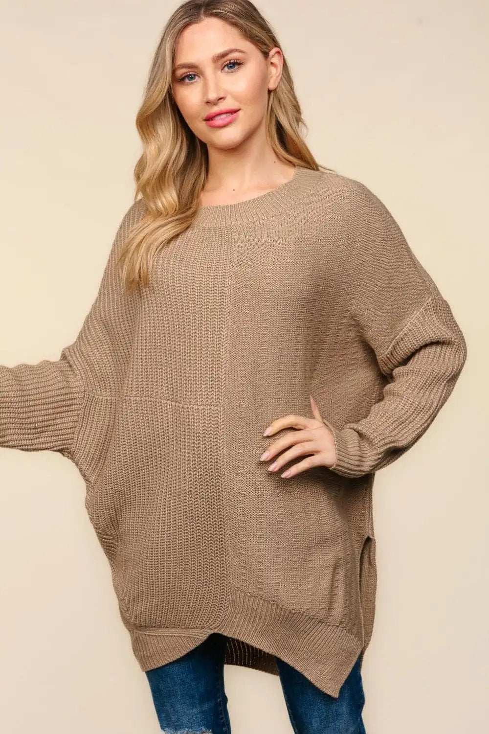 Haptics Full Size Side Slit Texture Asymmetric Sweater - Trendsi - Flyclothing LLC