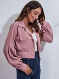 Button Down Collared Neck Cropped Jacket - Trendsi - Flyclothing LLC
