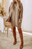 Cable-Knit Round Neck Sweater Dress - Trendsi - Flyclothing LLC