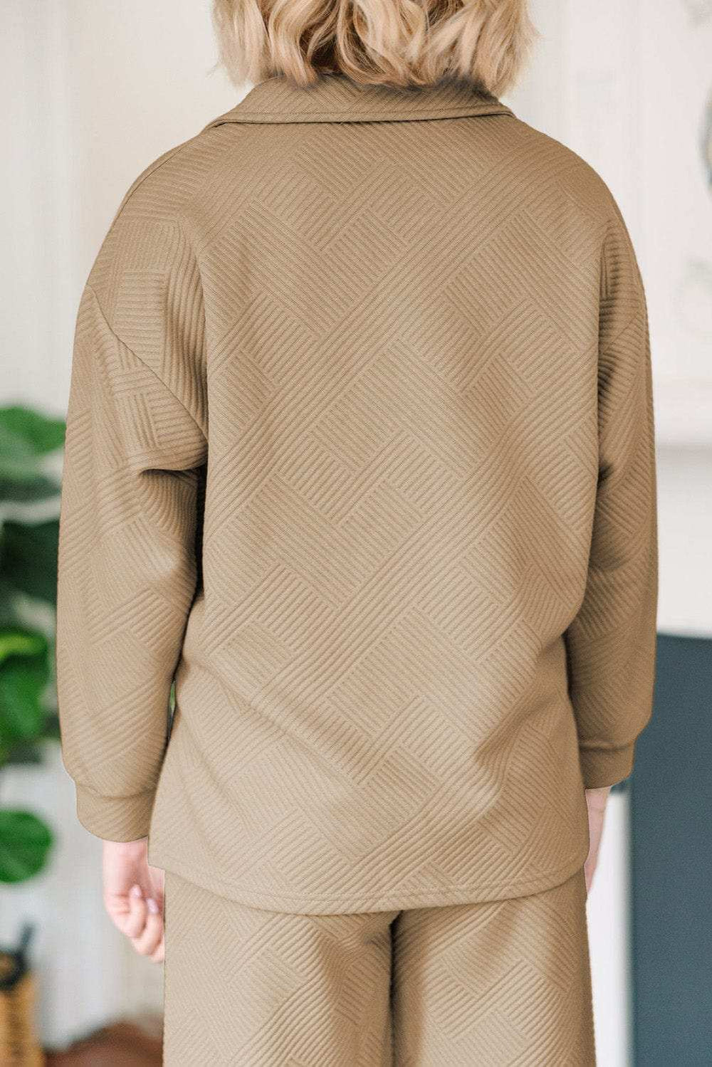 Textured Collared Neck Top and Wide Leg Pants Set - Trendsi - Flyclothing LLC