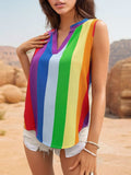 Color Block Notched Sleeveless Top - Trendsi - Flyclothing LLC